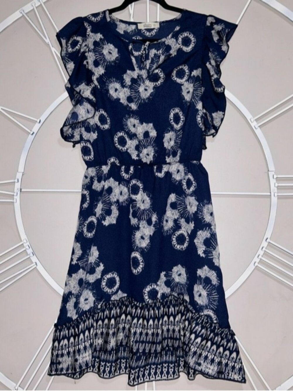 Glam Woman’s Floral Tie-Front Keyhole Ruffle Hem Dress